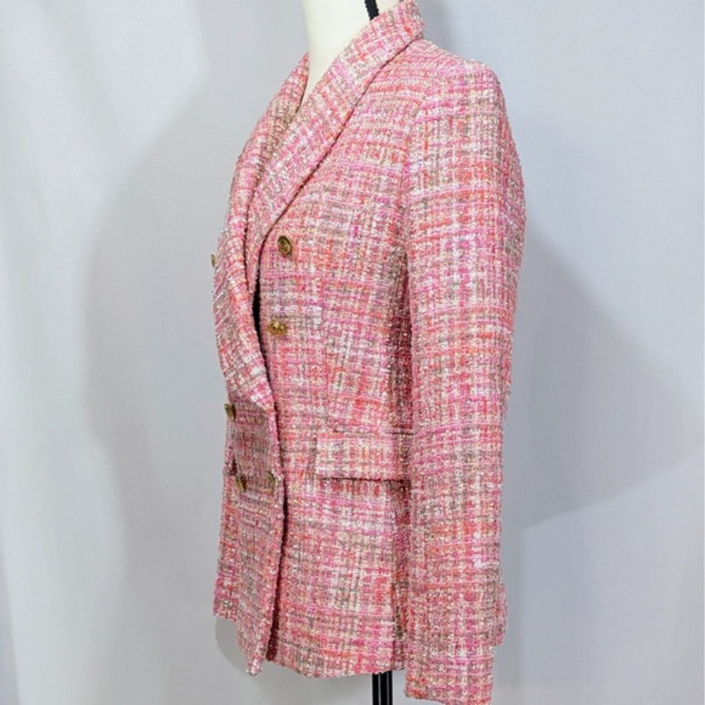 Aqua Pink Gold Tweed Double Breasted Blazer Jacket Size XS - Picture 3 of 16